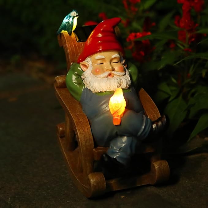 Garden Gnome Statue Outdoor Decor, Solar Patio Garden Gnomes, Garden Decor for Outside Yard Sculptures & Statues Resin Figurines Gift for Women, Mom, Grandma