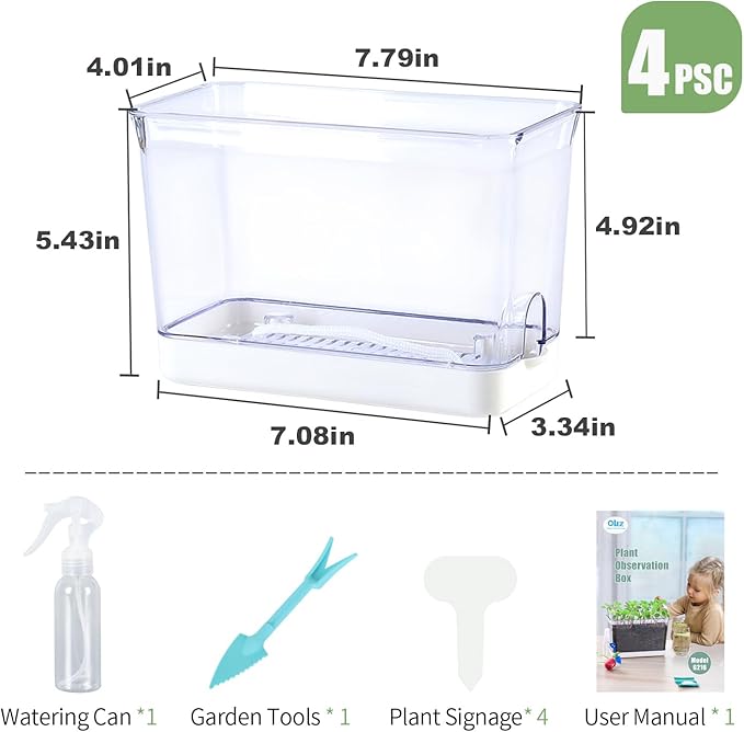 Self Watering Planters for Indoor Plants, 4 Pack Rectangular Clear Plant Pots with Drainage Holes for Spider Plant African Violet, Plant Growth Observations Plant Box for Kids