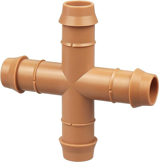 Drip Irrigation Parts Cross Connector, 12 Pack Drip Irrigation Four Way Line Connector Fittings Fits for 1/2" inch Drip Tubing Barbed Irrigation Fittings for Patio Lawn Garden