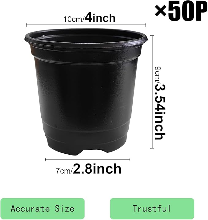 10CM Black Seedling Pots 4 inch Thick Nursery Pots 50 Pcs, Soft and Sturdy Seeds Starter Pots(50Pack，Black)