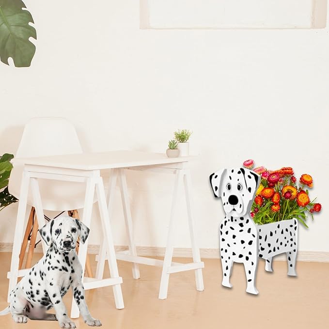 Dalmatian Dog Planter Plant Pots,Cute Garden Dog Flower Planter,Dog Planters Birthday Gifts for Women,Office,Indoor/Outdoor Decor（9.45 * 5.91 * 13.35in）
