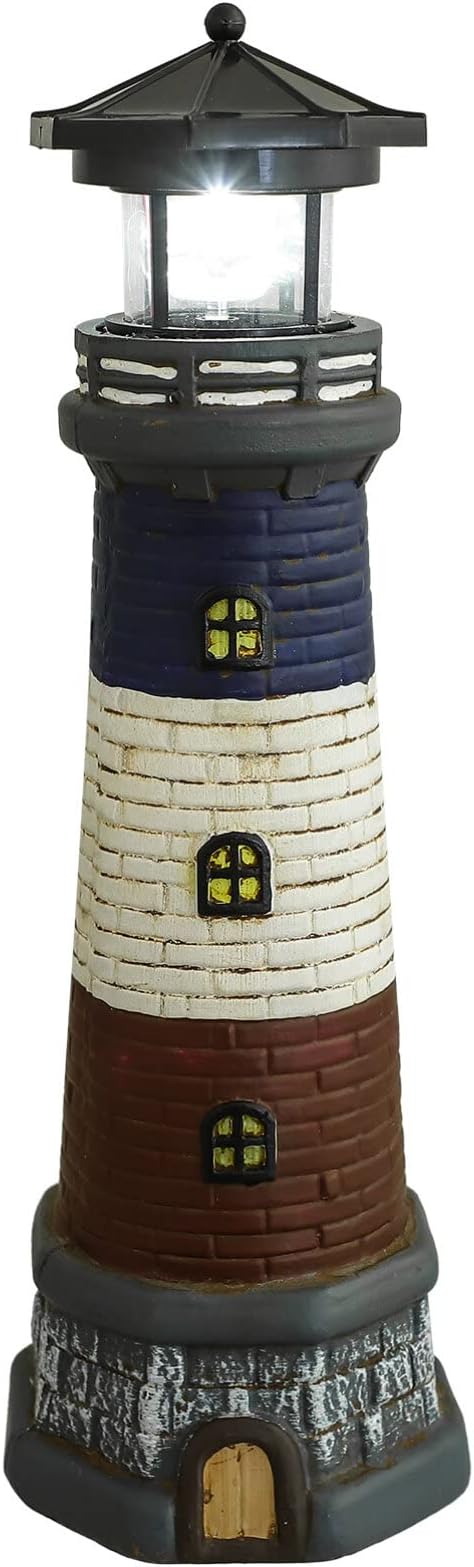 Solar Light Tower Lighthouse Night Light Solar Rotating Lighthouse Outdoor Lighthouse Ornaments Outdoor Solar Lantern Garden Decor Street Light Resin to Rotate