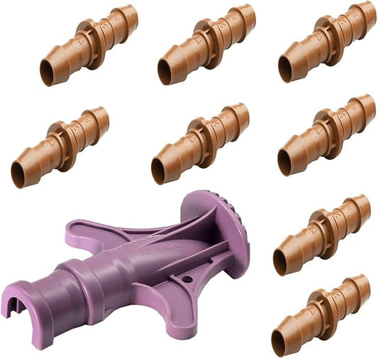 8 Rainbird Barb Coupling Adapter Drip Irrigation Fittings 17mm for 1/2" Tubing w XF Insertion Tool