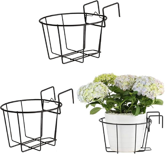 TreeLen 3Pack 10inch Railing Planters Outdoor Balcony Hanging Baskets for Plants Fence Planters Metal Potted Stand Indoor Porch Railing Planters Flower Pot Holder