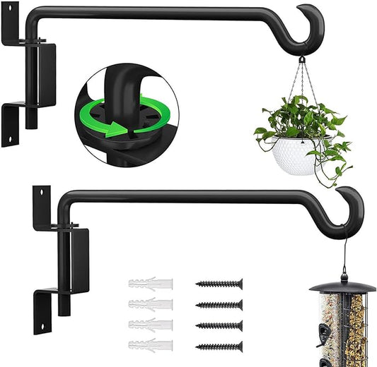 16 Inch 2 Pack Plant Hanger,Plant Hangers Outdoor,Plant Wall Hanger,Plant Hooks for Hanging Baskets,Plant Hooks for Wall,Bird Feeder Hanger,Bird Feeder Hangers for Outside,45°~180° Swivel Plant Hanger