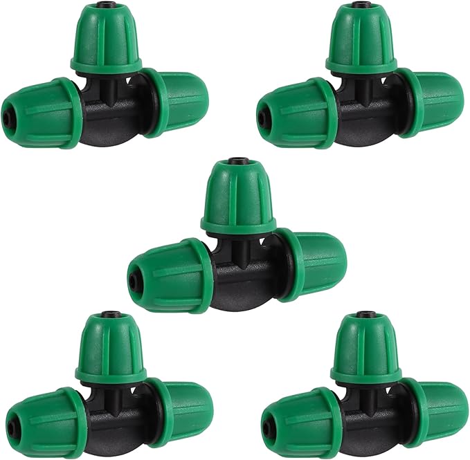 1/4 inch Drip Irrigation Fittings, Lock Barbed Tee for ¼ in. Tubing; Tubing Outside Diameter (OD) is 0.250 in., Internal Diameter (ID) is 0.170. in.(25Pcs/Pack) (Green-3Way)