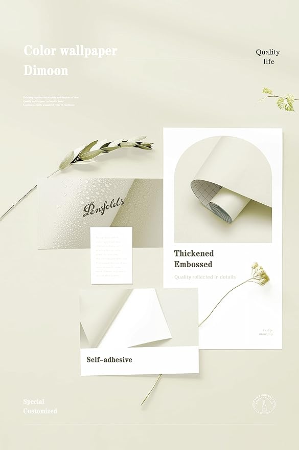 Dimoon 118''x17.7'' White Peel and Stick Wallpaper Contact Paper Modern Self Adhesive Wall Paper Removable Renter Friendly Textured Solid Color Shelf Cabinet Vinyl Roll (118''x17.7'',Cream White)