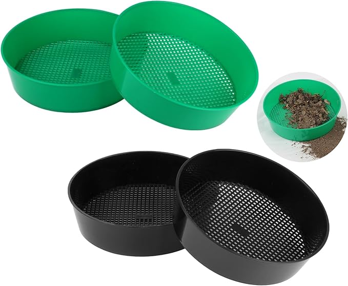 Gardening Sand Soil Compost Sifter,4 Pack Rock Garden Sieve Soil Sifter, Round Plastic Soil Sifting Pan Sand Sifter Set for Home Plant Gardening Sieve Work of Small Gravel, Soil, Sand