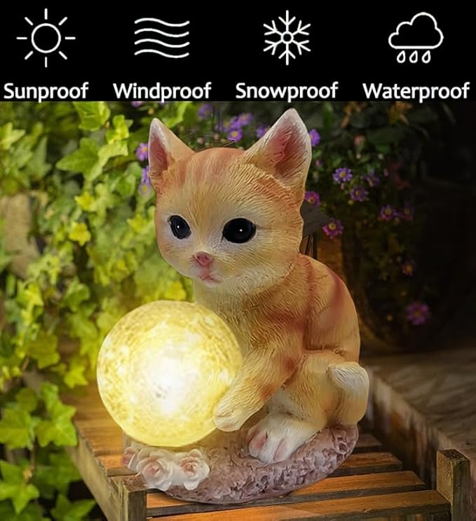 coolboy Solar Cat Outdoor Garden Statue,Waterproof LED Lights Outdoor Decor,Resin Cat Ornament,Solar Lantern Indoor Figurines for Patio Garden Table Decor