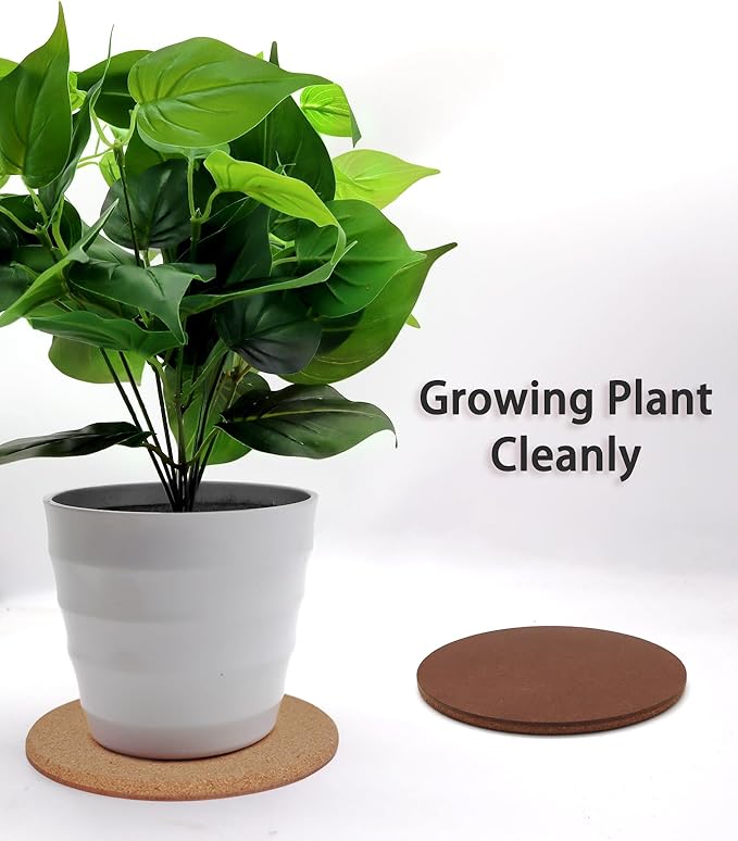 Cork Plant Coasters, Double Layers Hard Thick Cork Planter Coaster, 4 Inch Absorbent Cork Plant Mats, Cork Trivets for Hot Dishes, Cork Plant Coasters for House Plants, 4 Pcs
