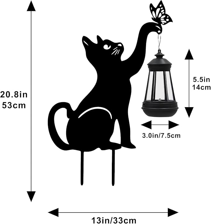 Solar Lights Outdoor Garden Decor - Black Cat Figurine Light Stake with Butterfly Decorative Metal Housewarming Ornament for Yard Pathway Lawn Patio – Unique Gift Ideas for Christmas