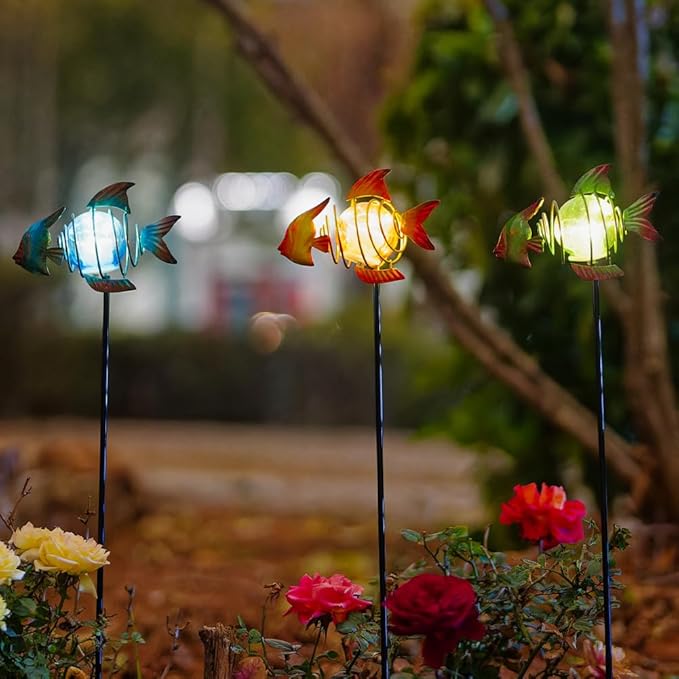 Outdoor Garden Solar Lights,Fish Solar Figurine Lights with Stakes,Waterproof Decorative Solar Lights for Patio,Yard,Lawn,Garden Stakes Decorative Present for Mom
