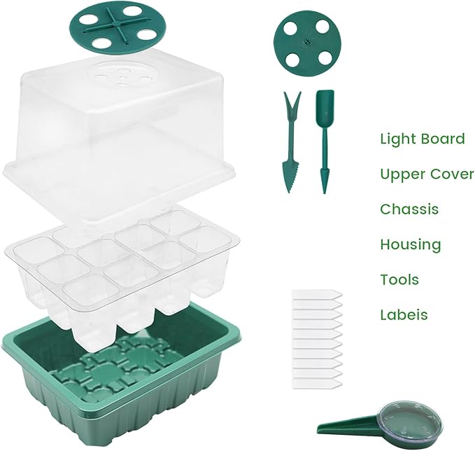 Seed Starter Tray, 5PCS Seed Starter Kit with Humidity Dome, Seedling Starter Tray 60 Cells Total, Mini Greenhouse for Indoor Plants, Indoor Germination Kit (Seed Starter Tray)