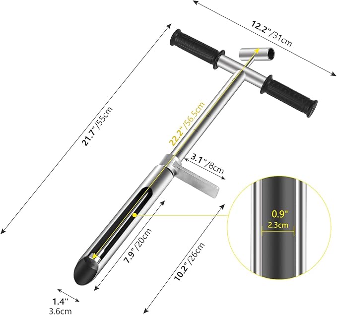 20" Soil Sampler Probe 304 Stainless Steel Soil Sampling Probe Tool with Ejector and Foot Pedal