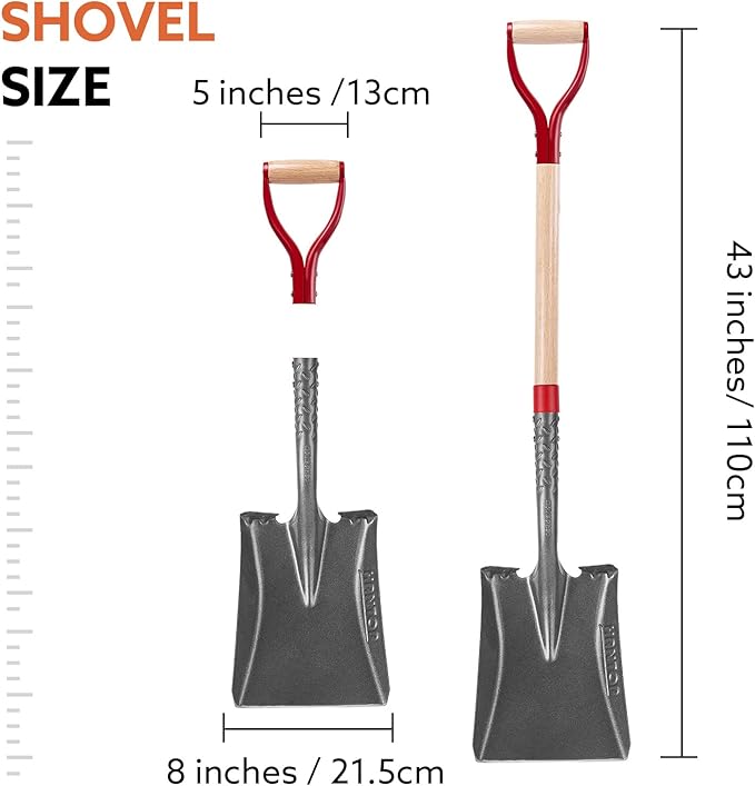 Heavy Duty Transfer Shovel Multifunctional Shovel Square Shovel Flat Shovel for Gardening Edging Cleaning, 43 inches