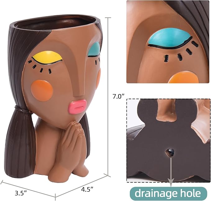 Head Planters, Face Planter Pots for Indoor Plants Funny Succulent Planter Decorative Face Pots for Garden, Office, Living Room, Shelf-Painted & Praying