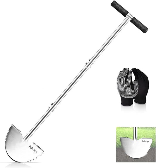 Half Moon Edger Lawn Tool,Manual Lawn Edgers with T-Grip Handle,Saw-Tooth Lawn Edging Tool for Landscaping, Manual Step Edger for Grass, Borders Sidewalks, Driveways, Gardens,38-Inch