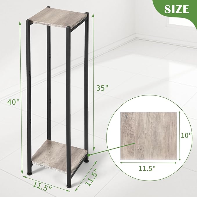 Extra Tall Plant Stand Indoor,40 Inch Plant Stands,2 Tier Metal Plant Stand with Heavy Duty Wood,Greige and Black