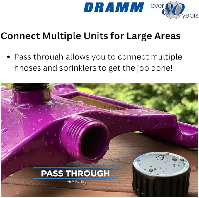 Dramm ColorStorm Gear Drive Sprinkler on Heavy Duty,Durable Metal Base, 4 Patterns, Ideal for Small, Medium & Large Areas with Pass Through Feature, Berry, 40 Foot Diameter