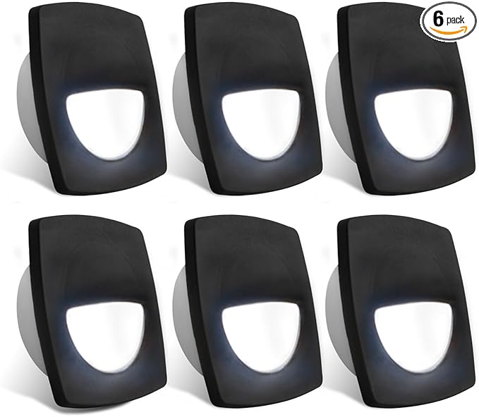 Dream lighting 12volt LED Black Recessed Companion Way Courtesy Light for Marine Ship Boat Cabin, RV Stair Step Light, Exterior Patio Garden Landscape Lighting –Square, Cool White, Pack of 6