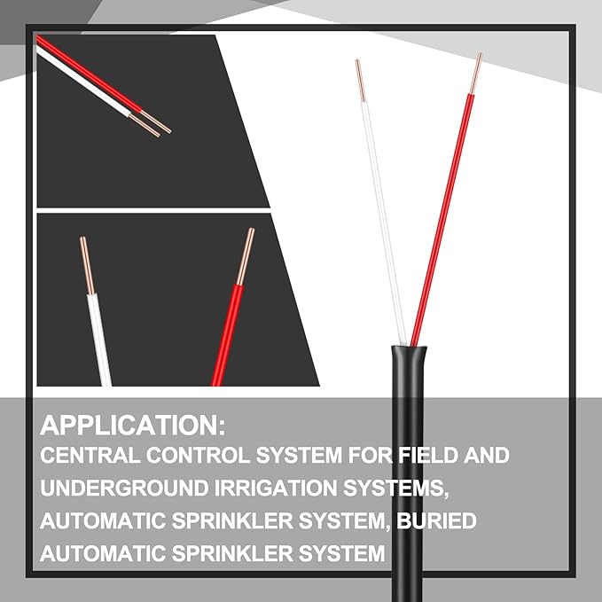 Hoolerry Solid Sprinkler System Wire 18 Gauge Irrigation Wire with UV Resistant PVC Jacket Sprinkler Cable for Underground Irrigation Field Central Control System 30v Ul Listed(18/2, 100 Ft)