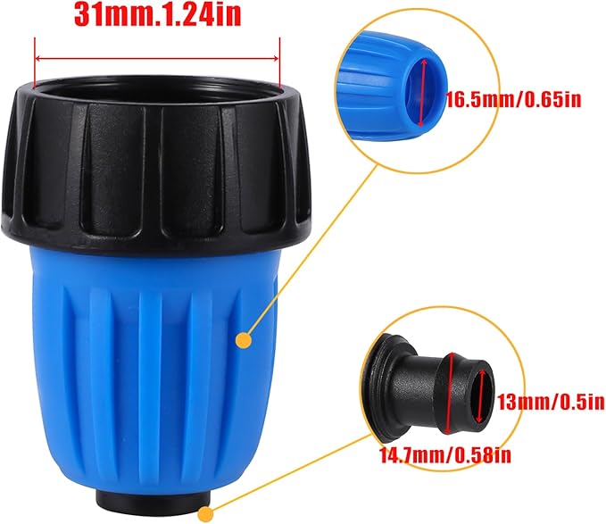 5 Pcs Drip Irrigation 3/4 To 1/2 Inch Adapter, For 1/2 inch (16MM) Irrigation Tubing (OD 0.620 in.ID is 0.520. in),Blue US Garden Water Hose GHT 3/4 Thread Adapter(5 Pcs Blue)