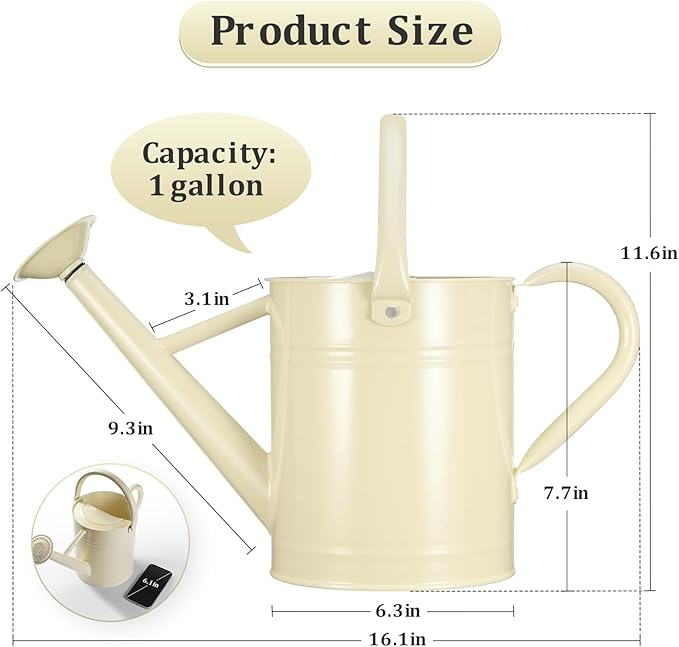 Watering Can for Outdoor Plants and Indoor Plants,1 Gallon Metal Watering Can for Garden Flower,Galvanized Steel Metal Water Can Watering Pot with Sprinkler Head