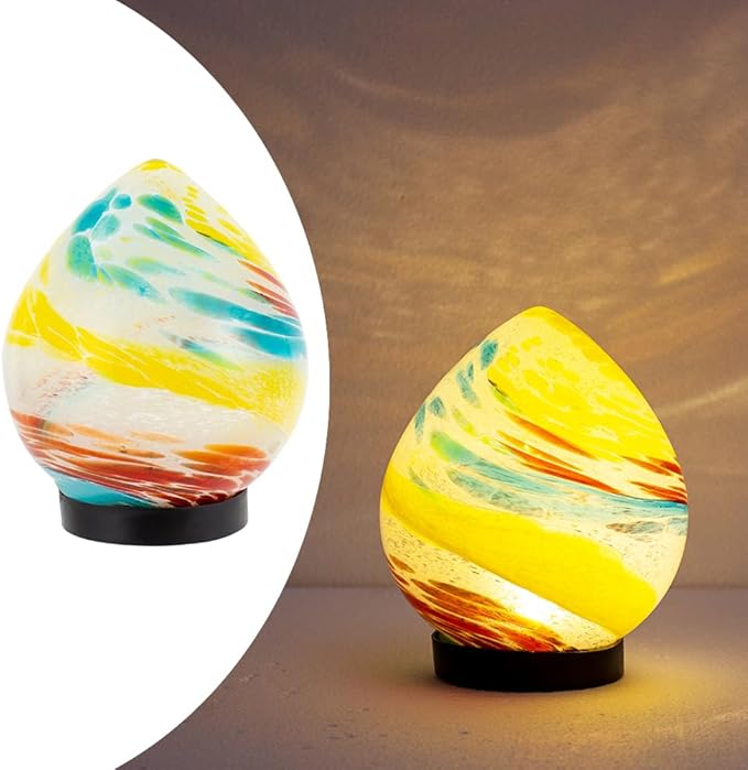 Table Solar Lanterns Outdoor Waterproof LED Garden Decorative Lanterns 6.7" Glass Solar Globe Lights,Outdoor Garden Lights for Patio Porch Table Decor Birthday Gifts for Women(Blue Yellow)