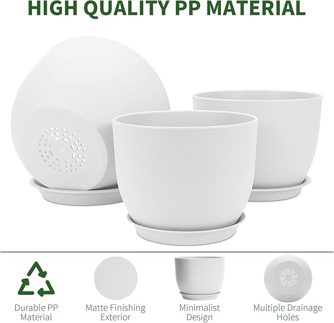GARDIFE 12/10/9 inch Plant pots, Large planters for Indoor Plants, Flower pots, White