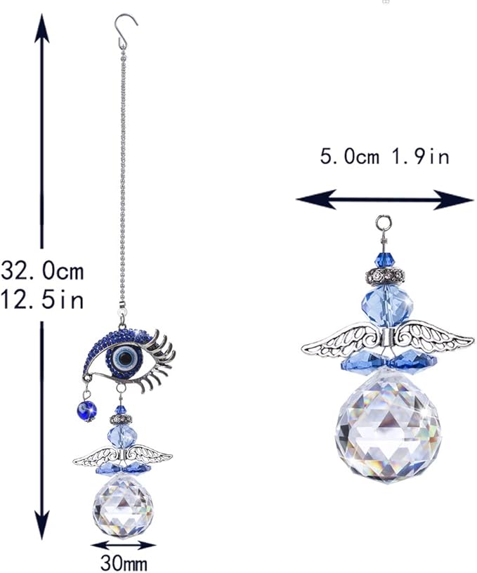 YU FENG Hanging Crystal Angel Suncatcher Blue Evil Eye Protection and Good Luck Charm Chandelier Lamps Pendant(12.5in)