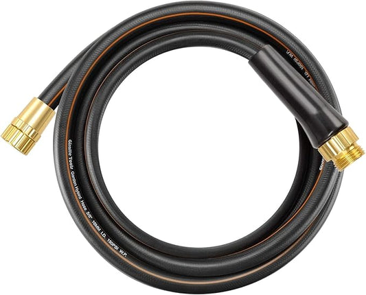 Giraffe Tools Short Leader Garden Hose 10 ft, Heavy Duty Black Garden Hose 5/8 in., Rubber Water Hose, No-Kink, Leakroof Gardening Hose with Male to Female Fittings, Black and Orange
