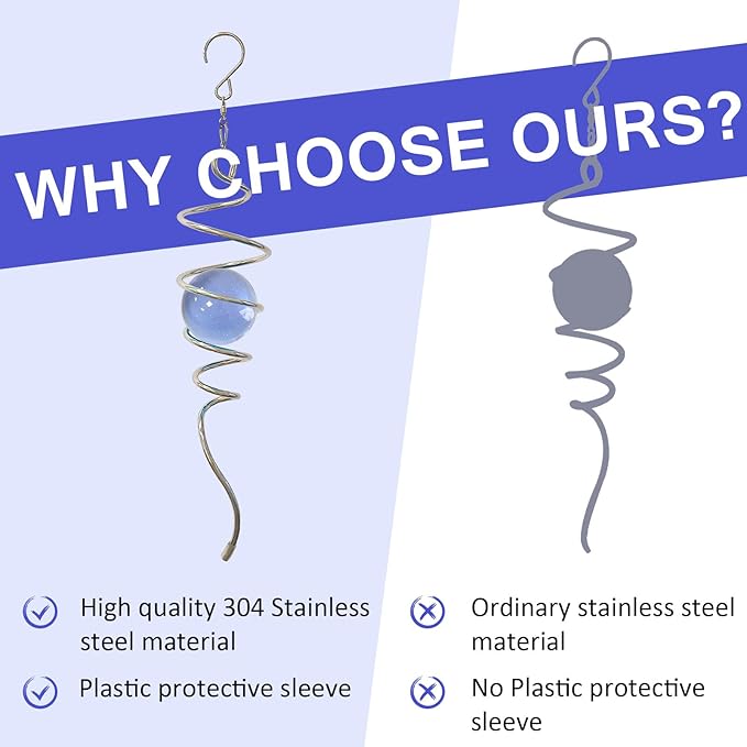 Gazing Ball Spiral Tail Wind Spinner,Decorative Wind Spinner 11inch Tail and 2 inch Glass Orb.Indoor Outdoor Wind Spinner Tail Sun Catcher Garden Decoration-13 inch Height(Purple)