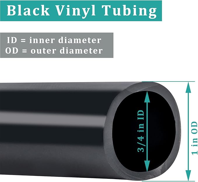 Black Vinyl Tubing 3/4” ID × 1” OD - 25 Feet PVC Flexible Plastic Tube Hybrid Hose, Transfer Water Air Oil for Pond Fountain Garden, Non-toxic and BPA free