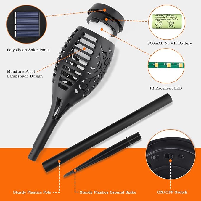 MIUSIKIT 16Pack Outdoor Solar Lights for Yard, Solar Flame Lights for Outside Decorations, Solar Pathway Lights Outdoor Waterproof, Luces Solares for Outdoor Lighting Art