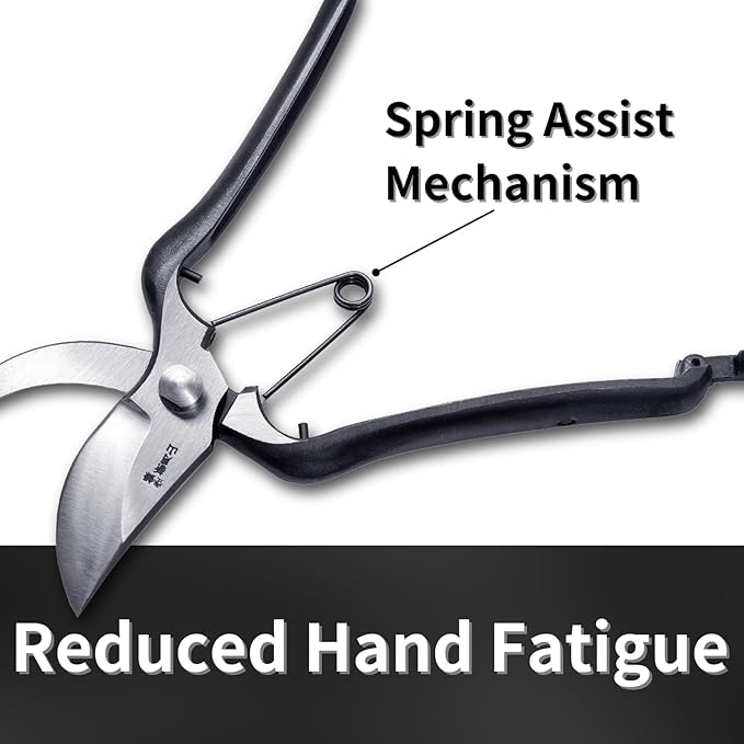 Japanese Pruning Shears for Gardening 9”, Professional Heavy Duty Bypass Pruners, Hand Forged Japanese Carbon Steel Blade, Spring Loaded Handle, Made in Japan