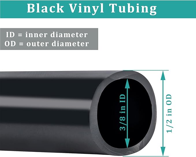 3/8" id - 25ft Black Vinyl Tubing Flexible PVC Tube Hybrid Hose Transfer Water Fuel Gas for Pond Fountain Garden Waterfall, Durable and Safe, with 2 Hose Clamps