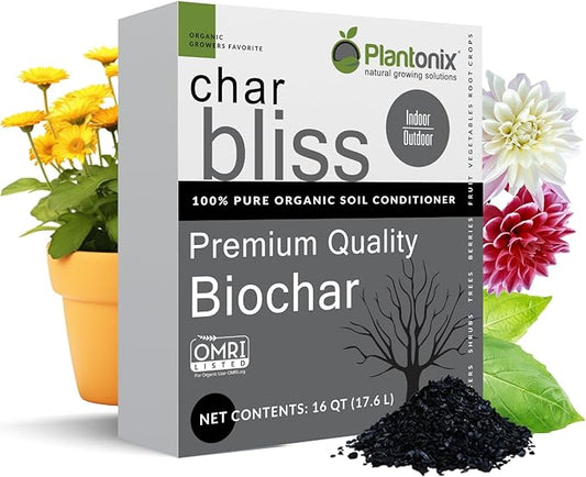 Char Bliss (16 Qts) - Organic Biochar for Plants - OMRI-Listed Biochar Soil Amendment Organic - Bio Char for Plants - Horticultural Charcoal for Plants, Potting Soil, Garden Soil, & Potting Mixes