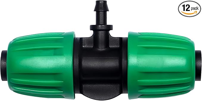 12 Pack 1/2 Inch To 1/4 Inch Drip Irrigation Fittings (1/2" ID x 0.65" OD), Drip Line Irrigation Locked Barbed 1/2" To 1/4" Adapter Anti Leak Irrigation System 1/2 Inch To 1/4 Inch Reducer Tee