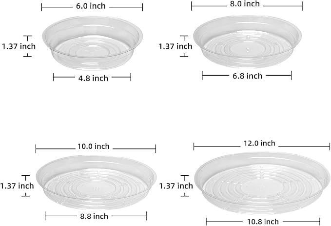 TRUEDAYS 20 Pack Plant Saucers (6 inch / 8inch / 10inch / 12inch) Clear Plant Saucers Flower Pot Tray Excellent for Indoor & Outdoor Plants
