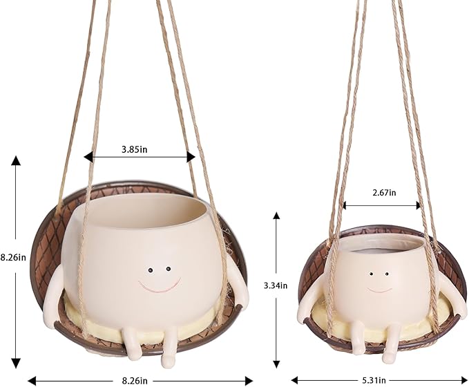 Hanging Swing Chair Planter Pot Smiley Face Planter for Indoor Outdoor Plant Cute Head Resin Flower Pots for String of Pearls Plant Live Unique Gift IdeaI for Mother Day, Christmas (Large)