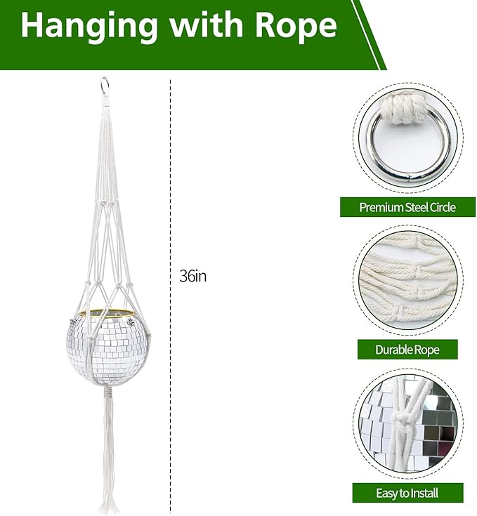 4"/6"/8"/9"/10" Disco Ball Planter, Disco Ball Plant Hanger with Hanging Rope, Hanging Chain, Hook, Circle and Extra Mirror Pieces (6" Silver, 1pcs)