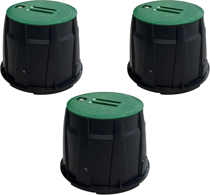 3 Pcs 10 In Sprinkler Valve Boxes, Durable PP Round Irrigation Valve Box for Garden Yard Outdoor Lawn Grassland Ground Farm, Green&Black Water Meter Box