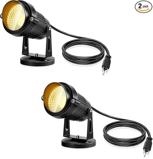 LemonBest Landscape Lights - 5W 110V Outdoor Spotlight - Waterproof IP65-3000K Warm White LED Landscape Lights - 5ft Cable for Yard Garden Patio Driveway House (Include Spike) (2 Pack)