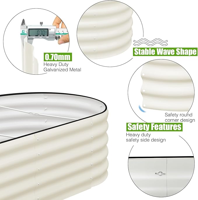 SnugNiture Galvanized Raised Garden Bed, 8x4x1.5ft Oval Metal Planter Box for Planting Outdoor Plants Vegetables