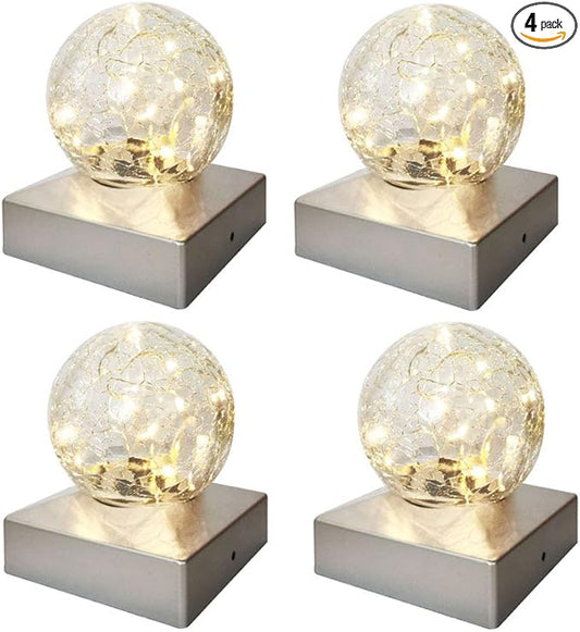 Solar Post Lights - Outdoor Post Cap Light for Fence Deck or Patio Garden Decoration Solar Powered Caps, LED Lighting, Lamp Fits 4x4 in - Warm White 4 Pack