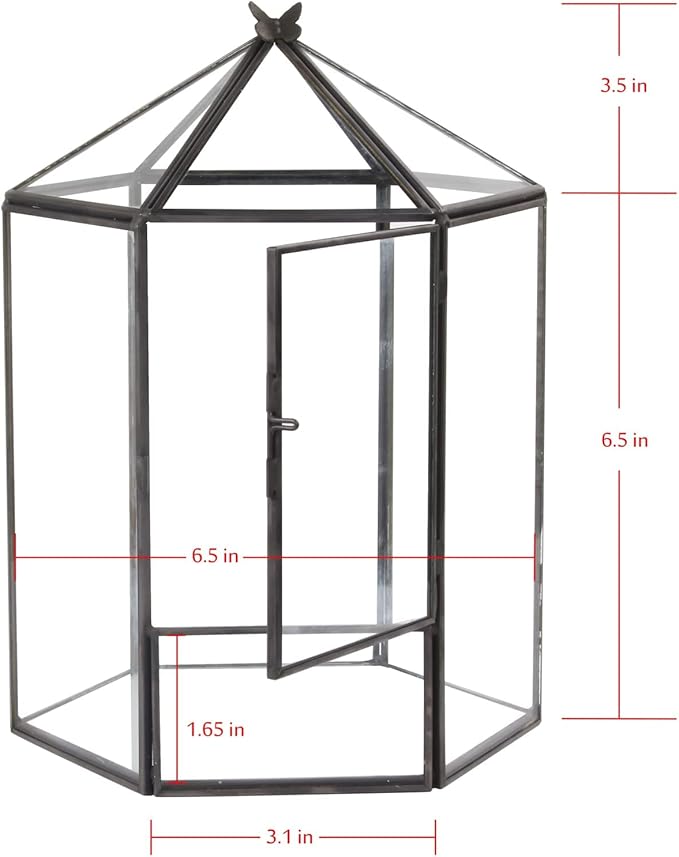 Glass Geometric Plant Terrarium,Succulent & Air Planter for Home Garden Office Decoration,No Plants(Black Hexagonal)