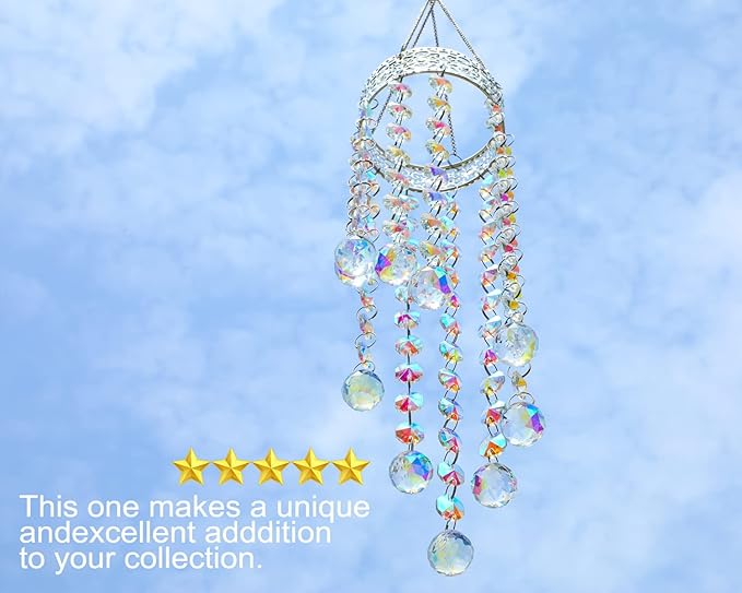 Crystal Suncatcher Chandelier Wind Chime, Crystal Prisms Balls Beads Pendant, Rainbow Maker Window Indoor Sun Catcher