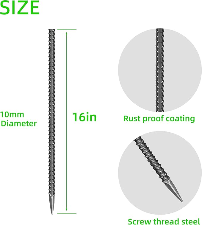 20 Pieces 16-Inch Garden Ground Stakes Galvanized Steel Rebar Stake Heavy Duty Anchors for Tents, Position Kits,Fences, and Trampolines