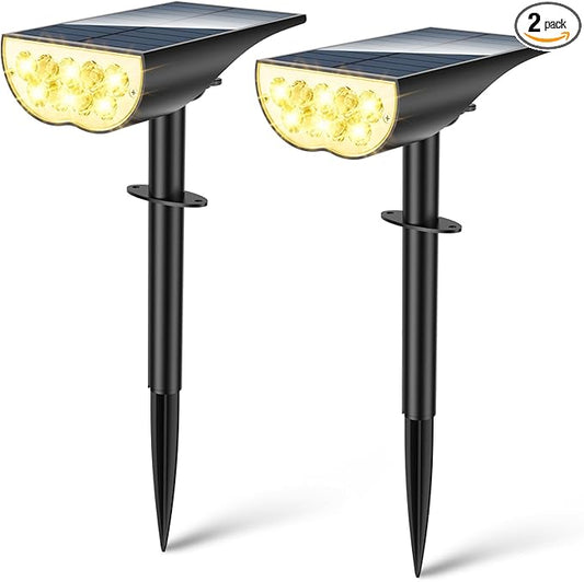 BAXIA TECHNOLOGY Solar Spotlights Outdoor Waterproof, 3 Lighting Modes Spot Lights, Dusk to Dawn Solar Powered Outdoor Lights for Yard Pathway Driveway Landscape, Warm White, 2 Pack