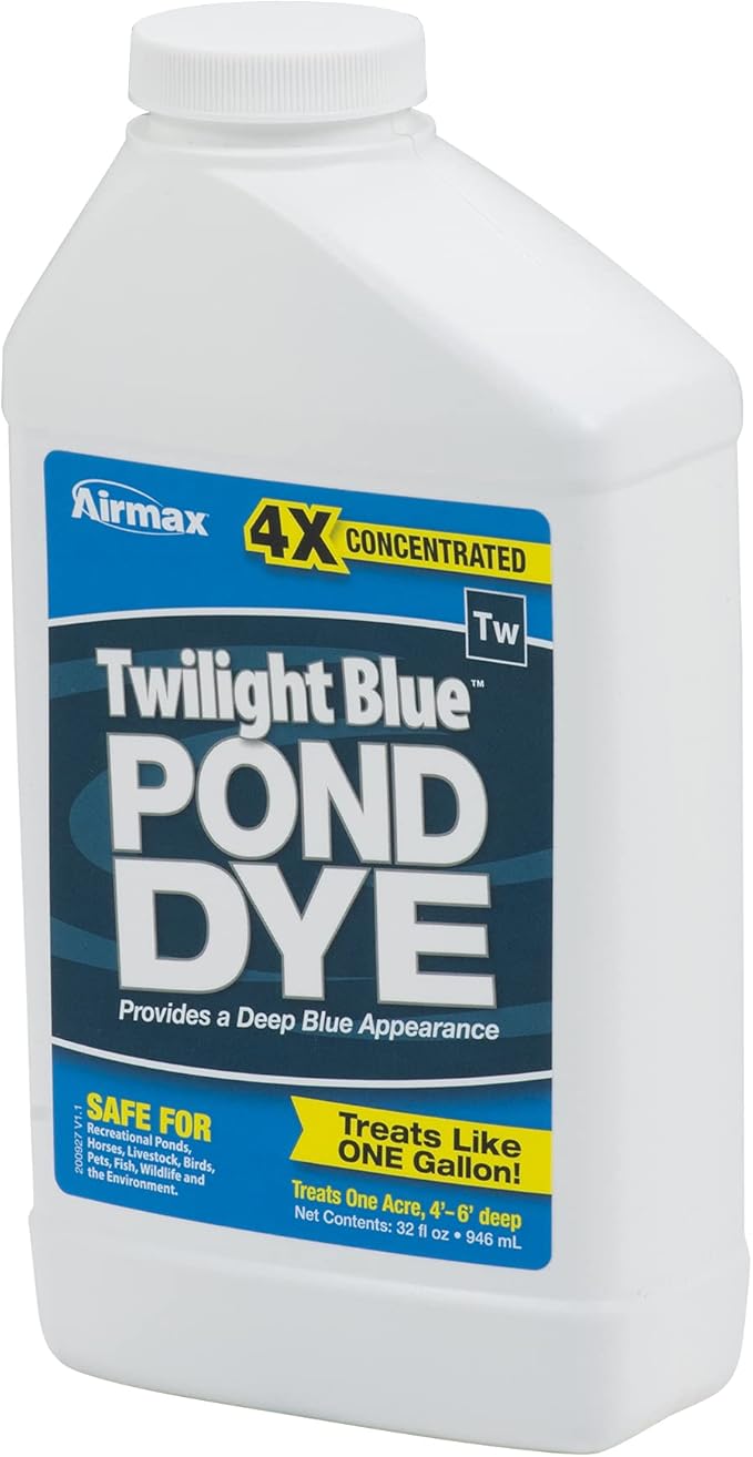 Airmax Twilight Blue Pond Dye 4X Concentrate for Outdoor Ponds & Lakes, Natural Pond Colorant & Beauty Enhancer, Block Ultraviolet Rays, Fish, Bird & Livestock Safe, Easy Liquid Application,1 Quart